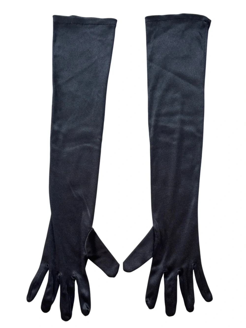 Vintage Black Satin Opera Gloves - Over The Elbow Long Formal Evening Gloves
